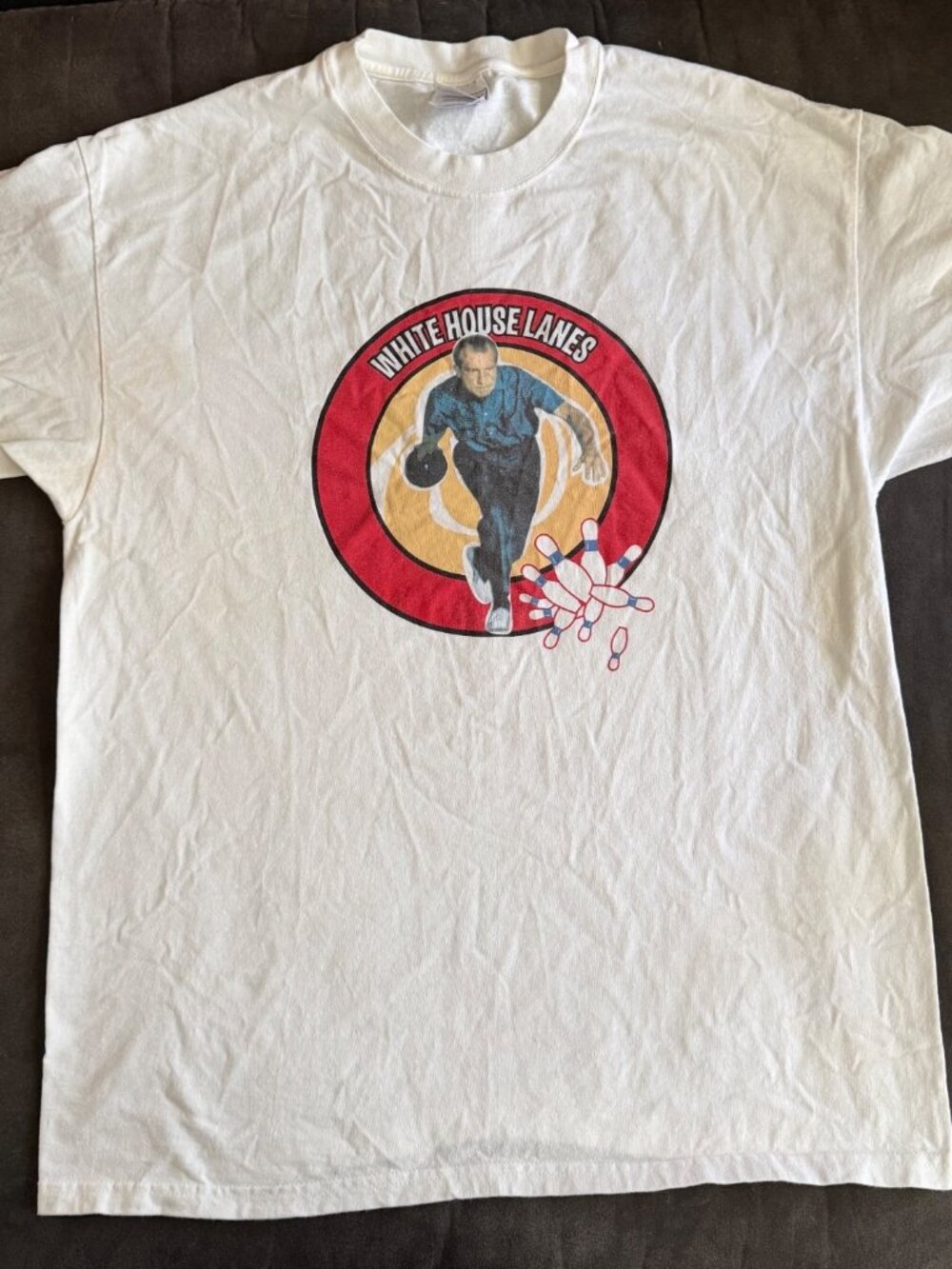 Vintage White House Lanes Nixon Bowling Graphic T-Shirt Adult Large 100% Cotton